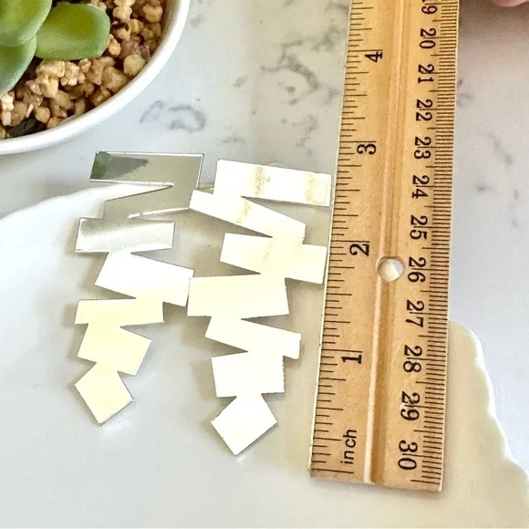 2/$30🌵 Silver Mirror Zig Zag Earrings Statement Tribal Geometric Aztec Gift NEW - Picture 9 of 11